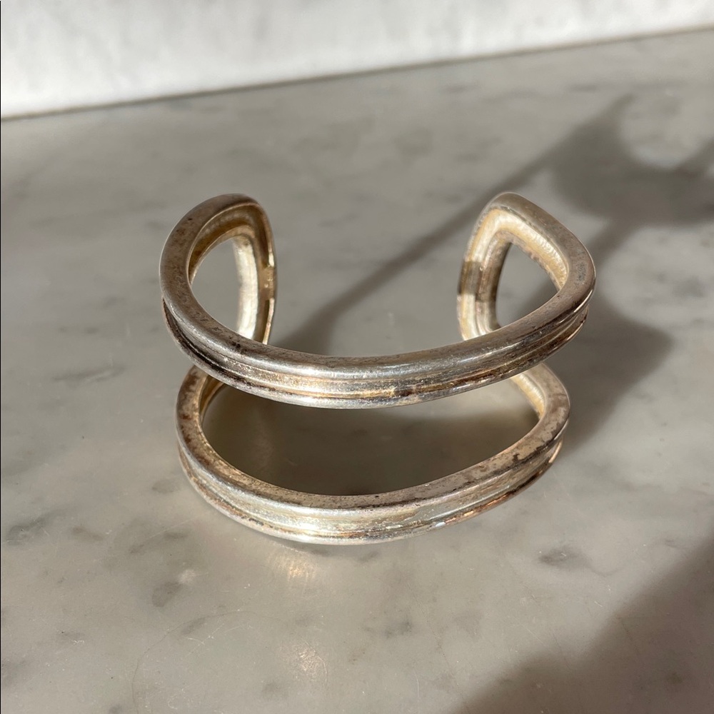 GIVENCHY Tape Silver Double Band Cuff Bracelet Vintage